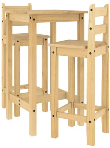 vidaXL Bar Set 3-TLG., Barstuhl mit Rückenlehne Fußstütze, Barmöbel für Küche Esszimmer Wohnzimmer, Bartisch Barhocker, Skandinavischer Stil, Massivholz Kiefer