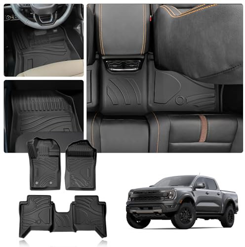 LFOTPP TPE Fussmatte Set für Ford Ranger T9 Raptor Wildtrak XLT Fussmatten 2023 2024, 3D Scannen Allwetter Antirutsch Fußmatten Geruchsfrei Antifouling, Ranger T9 Original Zubehör