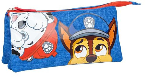 CERDÁ LIFE'S LITTLE MOMENTS Federmäppchen mit 3 Fächern, Motiv: Paw Patrol, Blau, 22,5 x 2 x 21,5 cm, Reißverschluss, Motiv: Chase, Marshall, Originalprodukt, entworfen in Spanien, blau, Federmäppchen