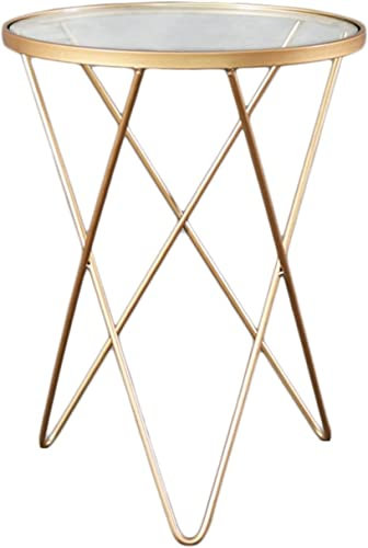 CuNtoHHH Esstisch, Goldener runder Glastisch, nordischer Beistelltisch mit Haarnadelbeinen, wasserdichter dekorativer Couchtisch für Café, Küche, Balkon (Größe: 40 x 40 x 62 cm, Farbe: Gold