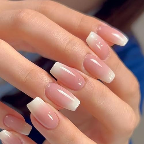 MrCuvaryas Press on Nails Künstliche Nägel kurz, Weißes French-Nail-Design mit Farbverlauf, Fingernägel zum Aufkleben Acryl Full Cover für Frauen und Mädchen Nail Art (White French, 12 Größen)
