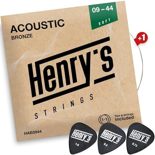 Extra Light Corde per Chitarra Western 09-44 - Con 2 Corde E1 Extra e 3 Plettri - Acciaio per Chitarra Acustica