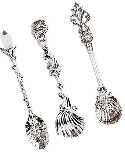 Vintage Zinc Alloy Spoon Set 3 Pack Retro Silver Seasoning Sugar Spoons for Coffee Tea and Condiments Machine Washable