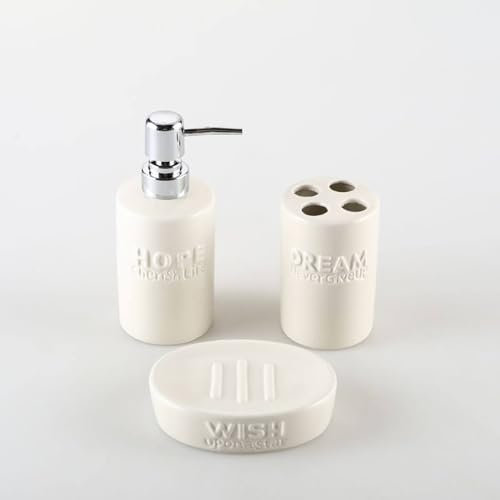 Set Di Accessori Da Bagno Da 3 Pezzi - Set Da Toilette Da Bagno In Ceramica Dal Design Vintage Con Lettere, Con Dispenser Di Sapone, Portaspazzolino, Portasapone Regalo Di Inaugurazione Della Casa,