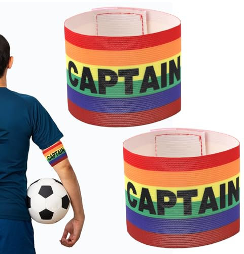 2 STK Kapitänsbinde Fußball Armbinde, Rainbow Armband Kapitänsbinde, Verstellbare Captain Spielführerbinde Armband Multicolor Elastic Kapitäns Armbinden Fußball Armband Gummizug für Viele Sportarten
