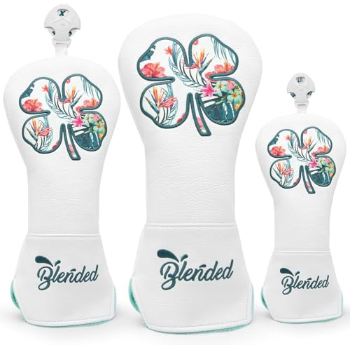 BAIRBRE Golfschlägerabdeckungen, weiß, Glücksklee, Golfschlägerabdeckungen, Fariway-Holz-Schlägerhaube, Hybrid-Abdeckung, Leder, Golfschlägerhaube mit Nummernschild für alle Marken