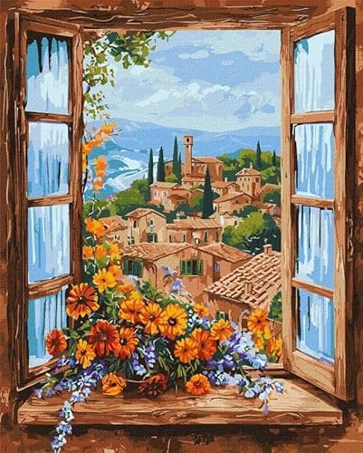IDEYKA Eine wunderbare Landschaft - Malen nach Zahlen für Erwachsene, 40x50 cm, mit Rahmen, Acrylfarben, Pinseln und Anleitung, DIY-Geschenk
