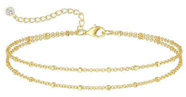 DEARMAY Gold Anklets for Women, Non Tarnish 14K Gold Plated Ankle Bracelets for Women Trendy Dainty Layered Cute Anklets Set Pack Waterproof Summer Beach Fashion Jewelry Gift