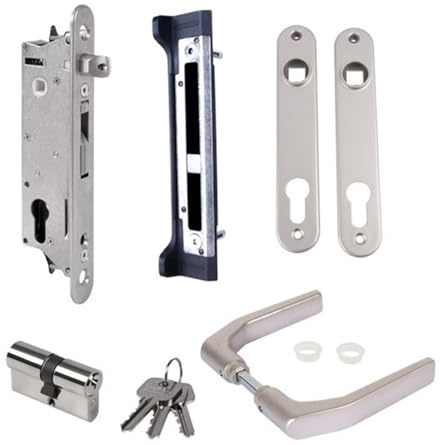 Locinox Fiftyset Türdrückergarnitur & Einsteckschloss für Gartentor – Kastenschloss, Gartentorfalle, Gartentürschloss mit Zylinder, Toranschlag, für Metall-, PVC- & Aluminiumtore, Anthrazit