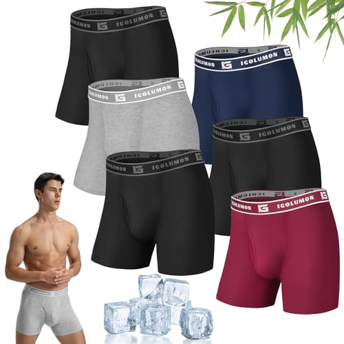 IGOLUMON Boxer Homme en Bambou Lot de 6, Caleçon Homme Respirant et Doux, sous-vêtements avec Poche 3D U-Convex et Taille Élastique pour Sport Travail et Usage