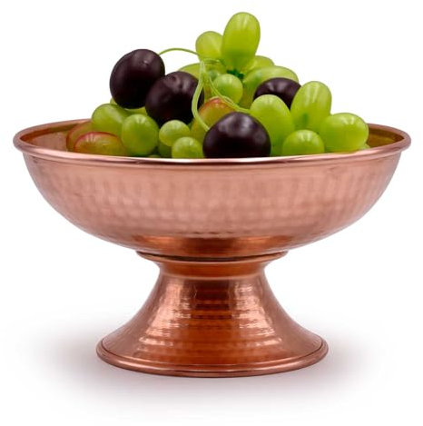 Amitofo Copper Urli Bowl with Pedestal Hand-beaten for Table Decorative for Pooja,Haldi,Fruit,Treats,Flowers