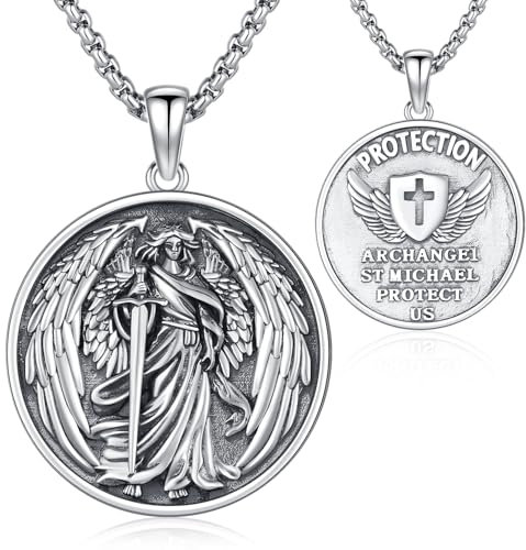 Friggem St. Michael Halskette 925 Sterling Silber Erzengel Michael Kette, Religiöse Halskette Amulett Schmuck, Geschenke für Damen Herren
