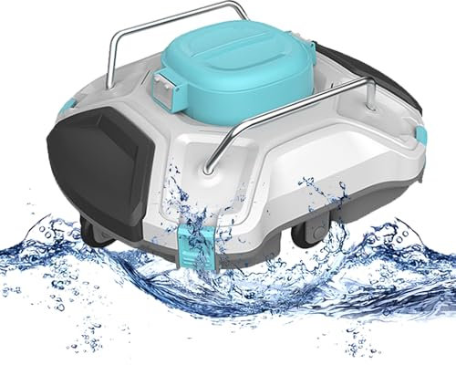 Robot per La Pulizia della Piscina Senza Fili, Aspirapolvere Automatico per Piscina con Navigazione Intelligente, Parcheggio Automatico, Durata 2 Ore, per Piscine di Tutte Le Forme,White