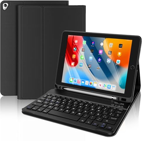 FOGARI iPad 9 Generación Teclado, Funda con Teclado para iPad 9/8/7 Generación 2021/2020/2019 10.2, Español Ñ Teclado Bluetooth Magnético Desmontable - Negro