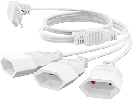 VIEVRE Verlängerungskabel Flachstecker 1M, 3 in 1 Eurostecker Verlängerung, 90°Verlängerung, Stromkabel Flach 250V/2,5A, Verlängerungskabel Flach für TV PC Computer Monitor