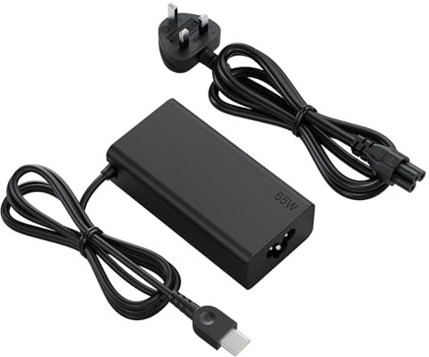 Lenovo 65W Charger USB C for ThinkPad, Slim USB Type-C Laptop Charger Compatible with Lenovo ThinkPad X1 Carbon, T470 to T16 Series and More, Includes UK Travel Power Cord