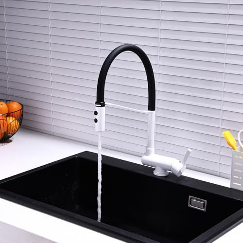 Vorfenster Küchenarmatur Abnehmbar Mischbatterie Küche Weiß mit Brause Wasserhahn Küche Flexibler Auslauf mit 2 Strahlarten