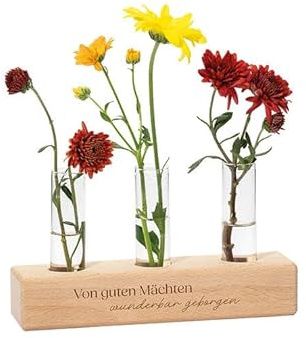 Vasenständer Von guten Mächten wunderbar geborgen: Blumen- und Gräservase mit 3 Glaseinsätzen (Wood-Art)