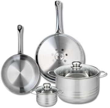 ELO 9876050 Batterie de cuisine 4 pièces, Ensemble de 2 Poêles de cuisson 24 et 28 cm et 2 faitouts 12 et 24 cm Elo Profi Brillant, inox, induction, Gris