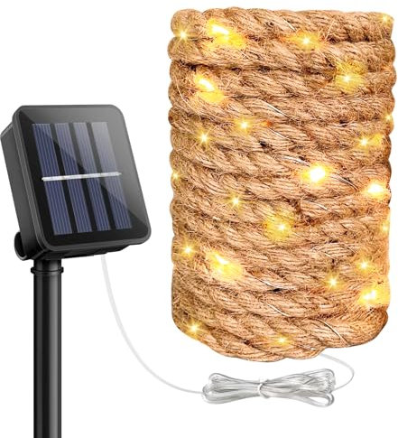 Guirlande Solaire Exterieur, 7M 100 LED Guirlande Lumineuse Solaire d'extérieur, Guirlande Lumineuse Exterieure Solaire Guirlande De Lumière Solaire En Sisal Étanche LED Lumineuse Pour Jardin, Balcon