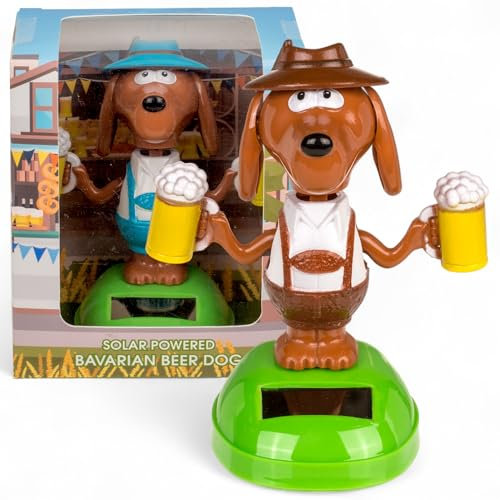 MIJOMA Solarbetriebene Wackelfigur - Bewegliche Figur mit Solarzelle, Kunststoff, 10 cm hoch, Keine Batterien notwendig, Für Fensterbretter, Autos & sonnige Plätze (Bayern Bierhund Mehrfarbig)