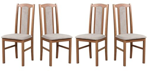 LeafDesign Esszimmerstühle 4er Set, Massivholz, Gepolstert, Hell Nussbaum | Küchenstühle, Esstischstühle und Essstühle für Wohnzimmer, Restaurant, Café, Hotel und Gastronomie – hoher Sitzkomfort