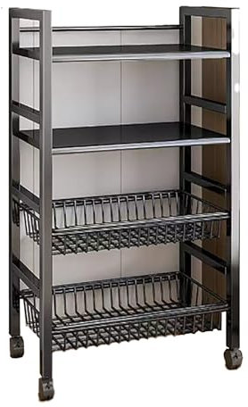 Générique Organisateur de Cuisine, Chariot de Service Utilitaire Mobile à 4 Niveaux, 2 Planches et 2 Filets, étagères de Rangement for Cuisine de Garage, Panier à Fruits et légumes(50cm)