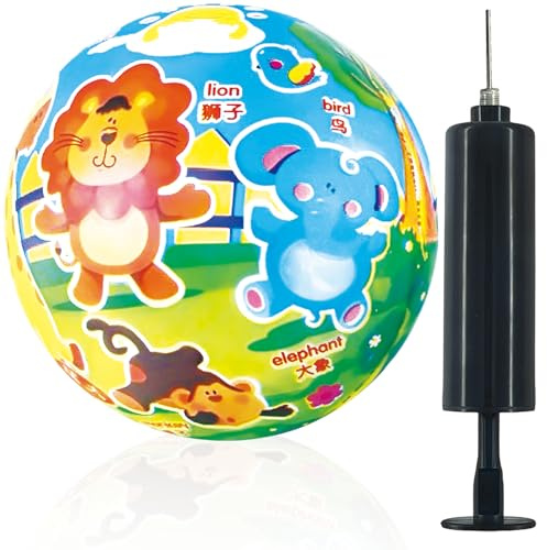 Tier Luftballons Spielball für Kinder, Bunter Springball für Jungen Mädchen | 22 cm Durchmesser, Aufblasbarer, PVC-Ball Klein, mit Ventil & Luftpumpe, Geeignet als Strandball, Fußball oder Softball
