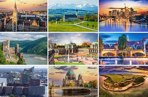 Postkarten-Set Deutschland - 9 Karten / Grußkarten / Ansichtskarten | Bilder Fotos aus Frankfurt Dresden München Nürnberg (Bayern) Hamburg (Elbphilharmonie) Berlin Rügen (Ostsee) und den Alpen