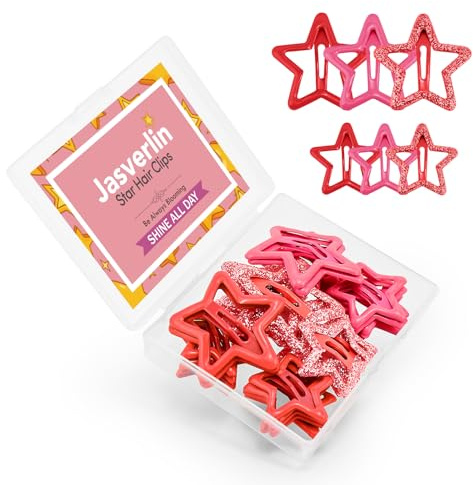 JASVERLIN 36 pezzi Stella fermagli per capelli, rosso Accessori per donne ragazze, Y2k Kawaii sottili spessi carini colorati in metallo chiusura a scatto Barrettes per rave glitterati misure miste