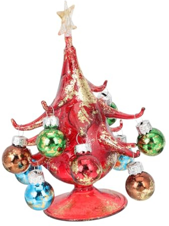 WEKADRIN Glas Weihnachtsbaum Miniatur Tischdekoration aus Hochwertigem Glas mit Farbigen Kugeln Stilvolles und Realistisches Design für Zuhause Büro Hotel und Festliche Weihnachtsdeko