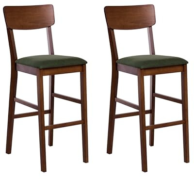 Beliani Set of 2 Bar Chairs Upholstered Seat Dark Brown and Dark Green Ambler
