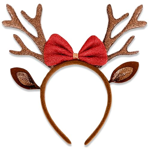 Celblisora Braunes Weihnachts-Geweih-Stirnband, Rentier-Ohren, Stirnbänder für Frauen, Weihnachts-Feiertags-Haar-Accessoires für Frauen