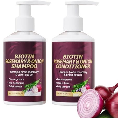 Onion Biotin Rosemary Shampoo And Conditioner, Haarwachstum Shampoo Und Spülungssets, Tiefenwirksam Reinigend Zwiebel Biotin Shampoos Für Haarwachstum, Dickeres Haar Pflegend Rosmarin Shampoos Sets