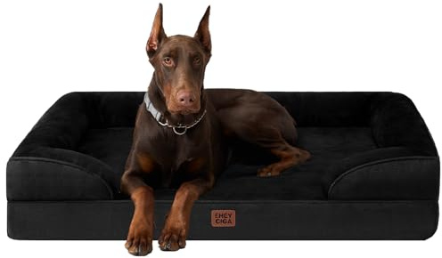 EHEYCIGA Orthopädisches Hundebett Grosse Hunde, 122x89cm, Schwarz | Orthopädischer Eierkistenschaum, Waschbarer und Wasserdichte Bezug, Rutschfester Boden, Reversibles Design, Atmungsaktiv