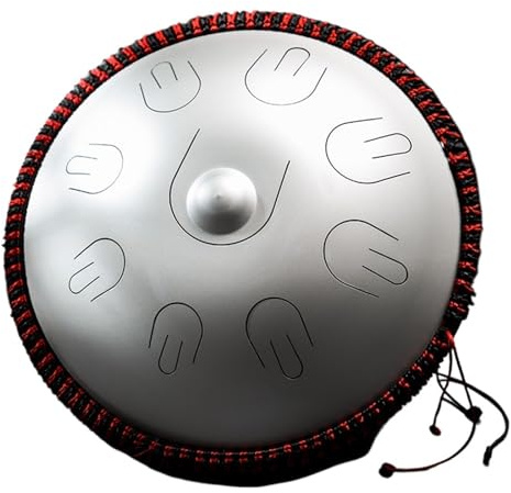Handpan Drum Hluru 14 Zoll 9-Noten-Stahlzungentrommel D-Moll Professionelles Schlaginstrument Handpan-Trommel for Yoga-Meditations-Anfänger(Silver)