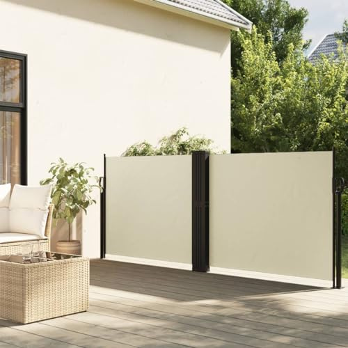 Seitenmarkise Ausziehbar Creme 140x600 cm, Polyester, UV-Schutz, Außenmarkise für Balkon Terrasse Garten, Terrassen-Sonnenschutz, Sichtschutz, Windschutz