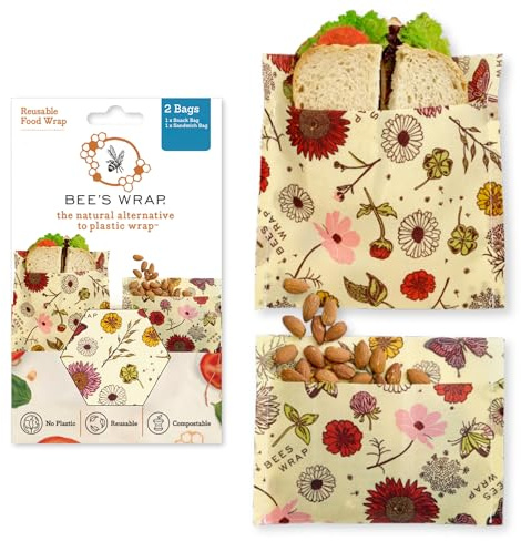 Bee's Wrap Beeswax Food Wraps, Sandwich & Snack Bags, 2 Pack - Meadow Magic