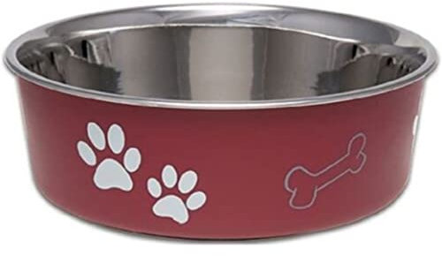 Loving Pets Stainless Steel Bella Dog Bowl Non-Slip Dishwasher Safe & Bacteria Resistant Metallic Metallic Pet Dish -Merlot - X-Large (1.8 Litre)