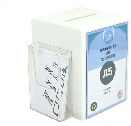 Pos Display Shop White Suggestion Comments Exhibition Ballot Collection Box with Leaflet Holder - PDS9470WHITE