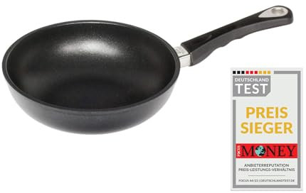 AMT Gastroguss Sauteuse/kleiner Wok, 24 cm Ø, 6 cm hoch, fester Stiel, nicht induktionsgeeignet, Lotan® Antihaft-Veredelung, Gusspfanne (Aluguss), AMZN-624