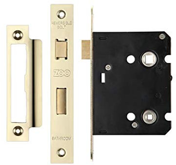 ZBC75PVD 75mm Mortice Bathroom Lock Polished Brass