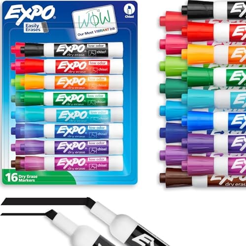 EXPO Dry Erase Markers, Low Odor Ink, Chisel Tip, 16 Count - Whiteboard, Calendar, Organization, Essential Supplies for Office, School, Classroom, Teachers