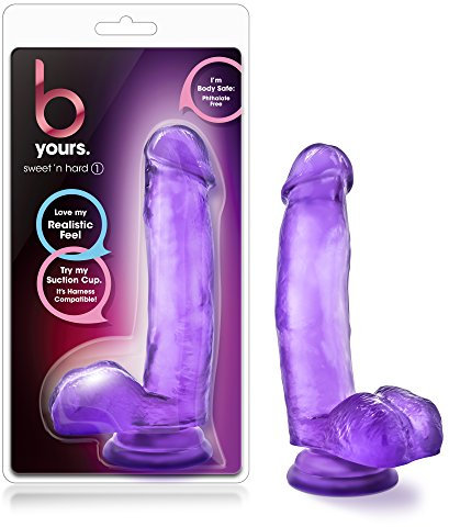 Blush B Yours 7 Sweet N’ Hard-1 Realistic Dildo w/Balls, 1.5 Wide Flexible Soft Long Shaft Vaginal & Anal Cock, Suction Cup, Harness Compatible, Adult Sex Toy Penis for Women, Men, Couples - Purple