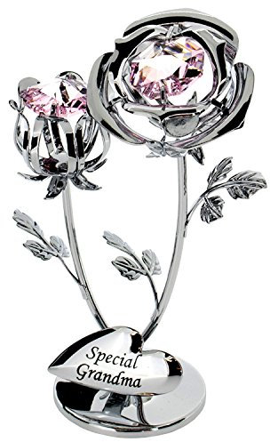 Crystocraft Chrome Plated Rose & Rose Bud Ornament. (Special Grandma)for Birthday