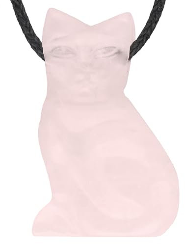 Lebensquelle Plus Katzenanhänger | Edelstein Tieranhänger Katzen | Gebohrter Anhänger mit Baumwollband (Rosenquarz)