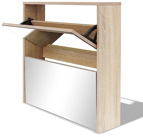 vidaXL Schuhschrank Diele Schuhregal Schuhkipper Schuhkommode Spiegel Eiche