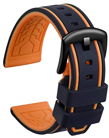 ULLCHRO Bracelet Montre Remplacer Silicone Bracelet Montre Bicolore - 20, 22, 24, 26mm Caoutchouc Montre Bracelet avec Acier Inoxydable Boucle Noir (24mm, Noir et Orange)