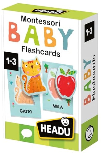 HEADU - Baby Flashcards Montessori - Ascolta e Pronuncia le Prime Parole| Giochi Educativi 1 2 3 Anni, Carte Sagomate ad Incastro, Giochi Montessori per Imparare Prime Parole, Regalo Bambina Bambino