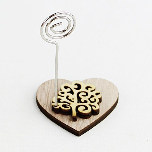 DLM26546 (Kit 12 Pezzi) Portafoto Memo Clip Cuore in Legno con Albero della Vita bomboniera